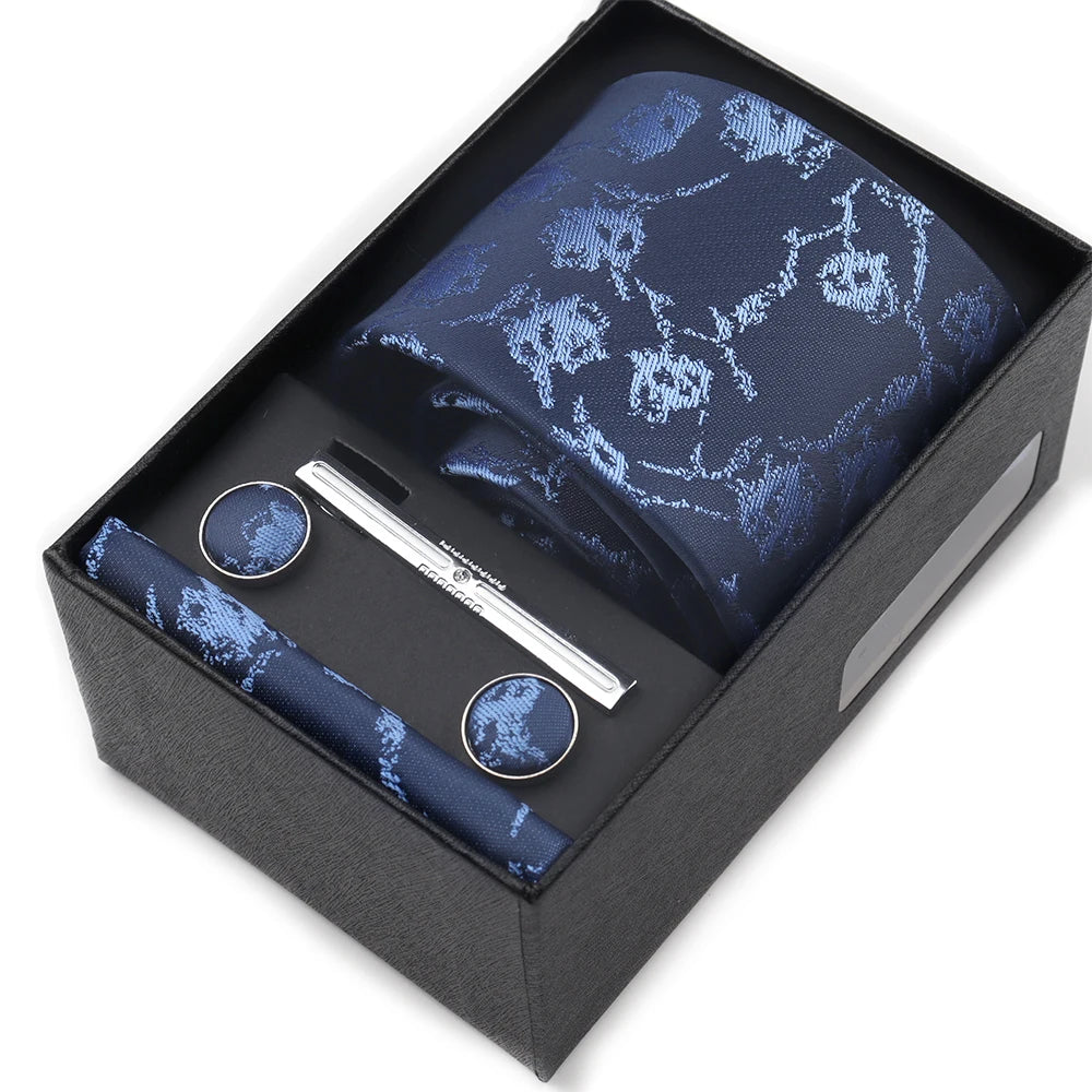 Tie Set Box 7.5cm Skinny Tie For Men Wedding Blouses Dress Necktie Cufflinks Box Pocket Square Clip Gift Box Business Gravetas