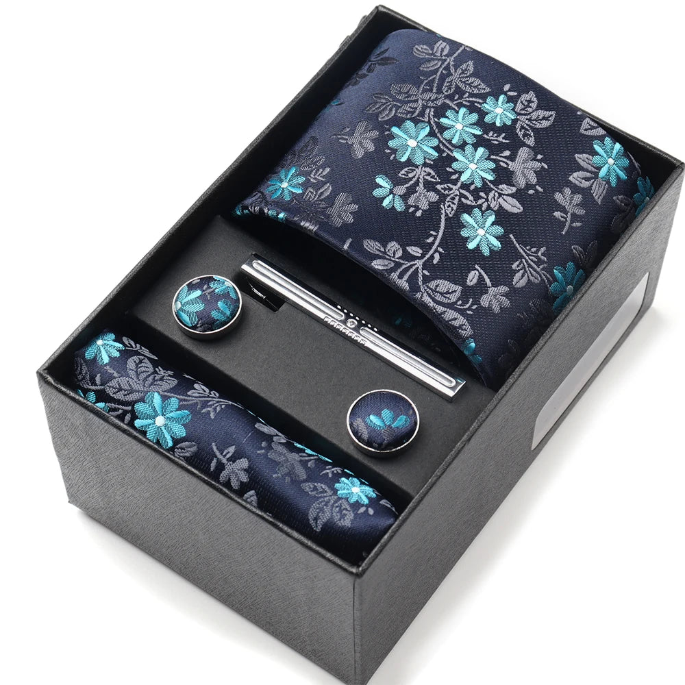 Tie Set Box 7.5cm Skinny Tie For Men Wedding Blouses Dress Necktie Cufflinks Box Pocket Square Clip Gift Box Business Gravetas