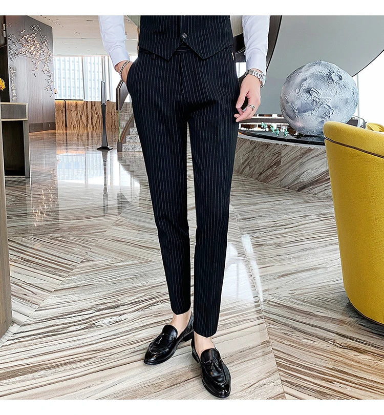 Formal Stripe Men Suits Double Breasted Wedding Groom Stage Tuxedo Man Business Slim Social Formal Suit Dress  2 Pcs / 3pcs