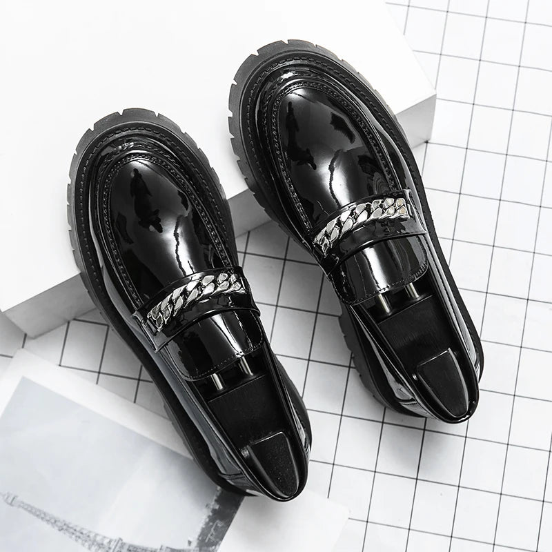 Men Black Leather Shoes Japan Harajuku Korean Fashion Business Wedding Leather Shoe Men High Sole Platform Casual Leather Shoes