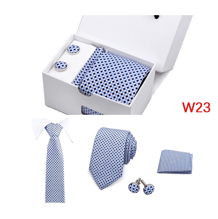 IN BLACK Mens Tie Set In A Box Paisley Ties For Men Gifts Luxury Necktie Pocket Square Cufflinks Wedding Business Formal Suit Tie