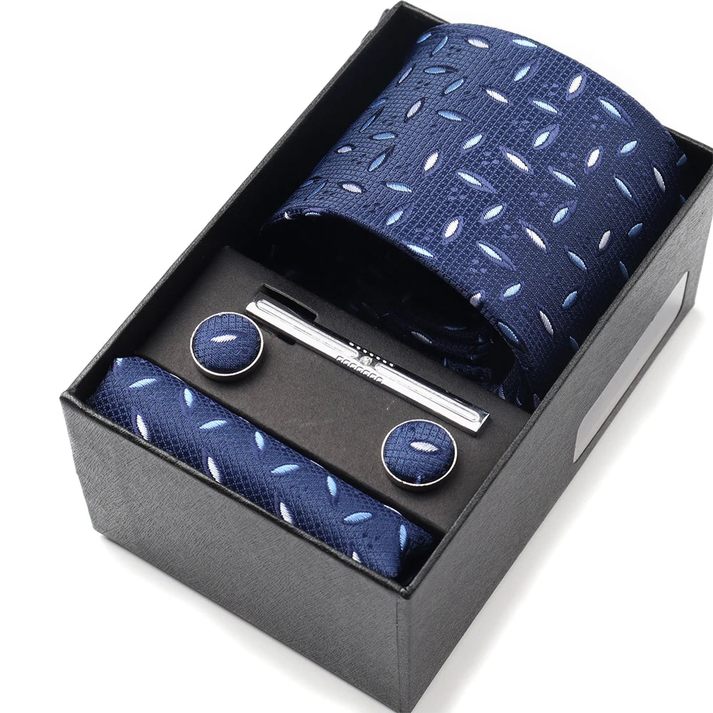 Tie Set Box 7.5cm Skinny Tie For Men Wedding Blouses Dress Necktie Cufflinks Box Pocket Square Clip Gift Box Business Gravetas