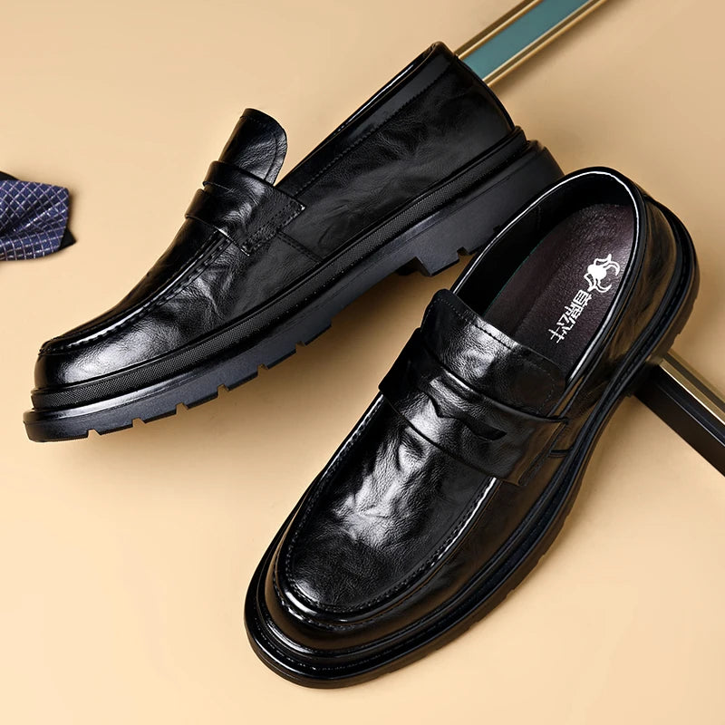 Fashion Leather Mens Casual Shoes Breathable Business Handmade Slip On Shoes Hot Sale Brand Classic Men Shoes Flats Moccasins