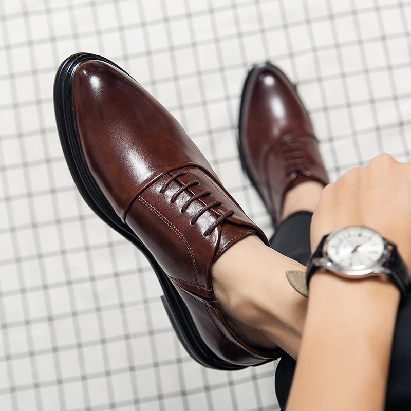 Fashion Business Formal Leather Shoes Men Black Male Wedding Shoes Luxury Derby Dress Lace-up Office Leather Shoes Man Plus Size