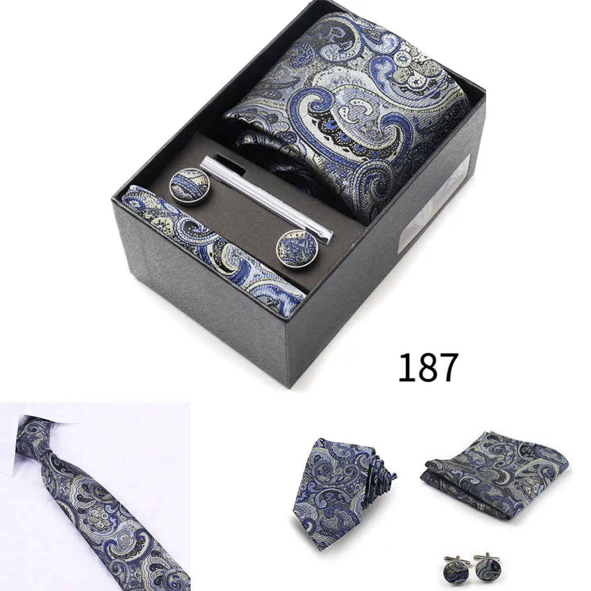 Business Ties Hanky Cufflink Tie Clips Set For Men Green Necktie Corbatas Suit Accessories Wedding In Gift Box Gravatas