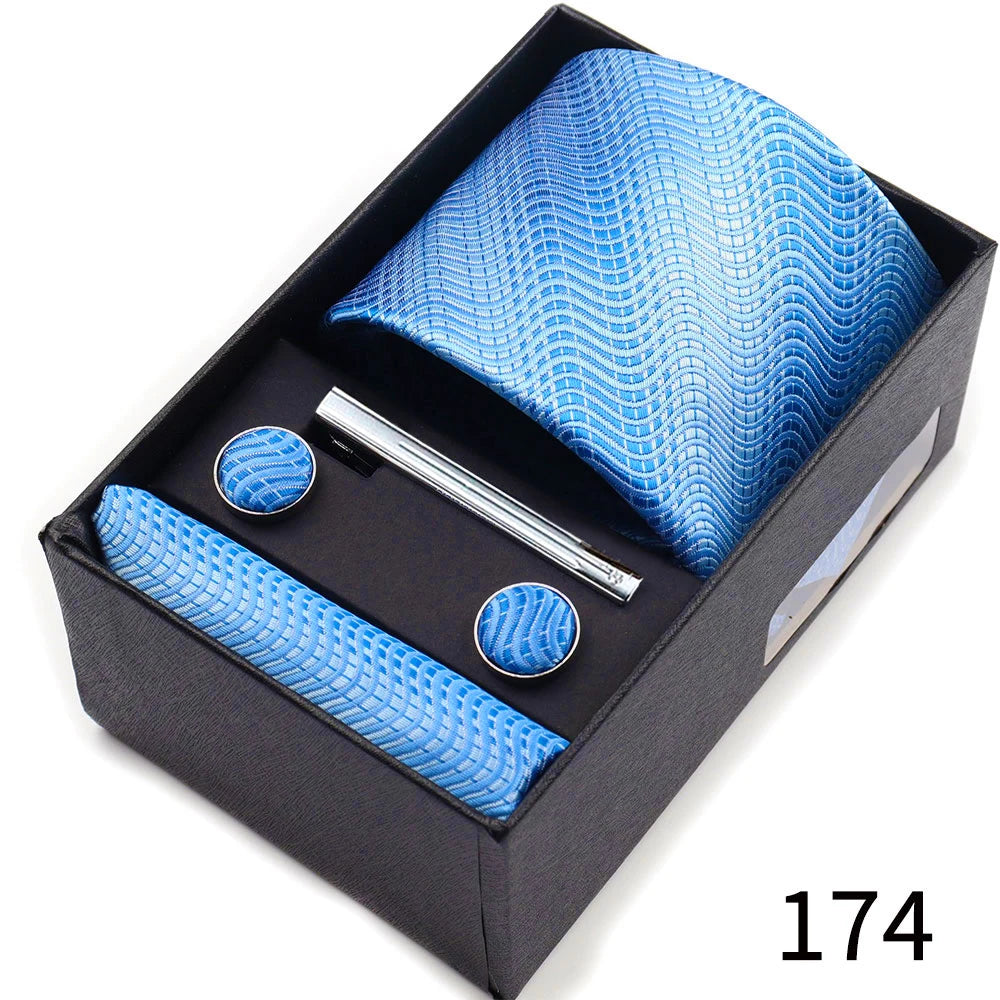Business Ties Hanky Cufflink Tie Clips Set For Men Green Necktie Corbatas Suit Accessories Wedding In Gift Box Gravatas