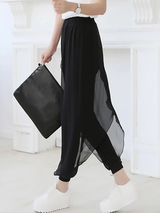 fashion ladies casual loose chiffon harem pants women pants black pantalon femme hot sale sarouel femme