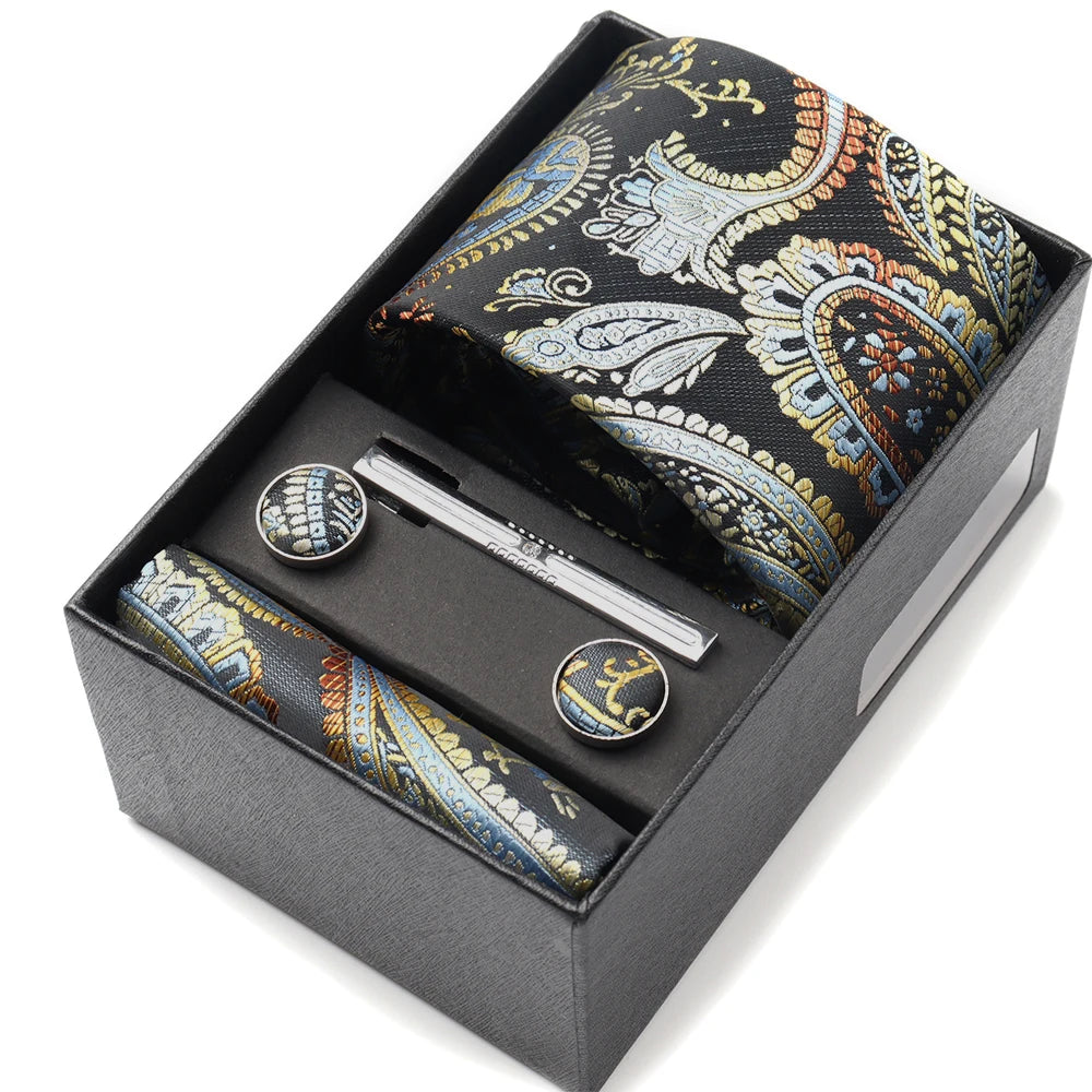 Tie Set Box 7.5cm Skinny Tie For Men Wedding Blouses Dress Necktie Cufflinks Box Pocket Square Clip Gift Box Business Gravetas