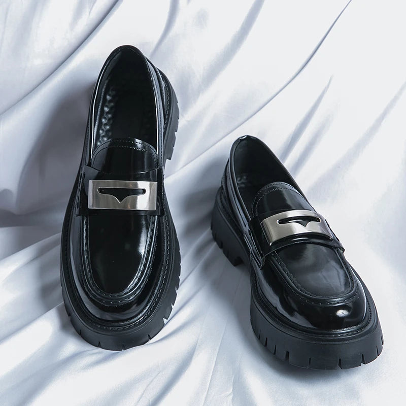 Platform New Men's Dress Leather Shoes High Classic Comfortable Pointed Toe Lace-up Business Shoes Fashion Casual Wedding Party