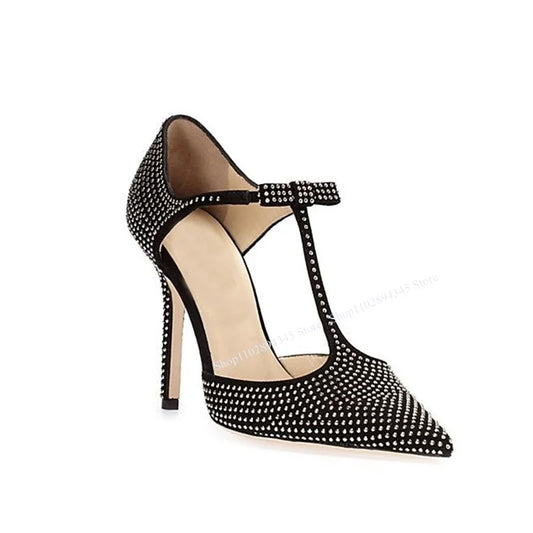 Black Diamond Bow Knot Shallow Pumps Pointed Toe Thin High Heel Fashion Sexy Cool Western Summer Woman Shoes Zapatillas Mujer
