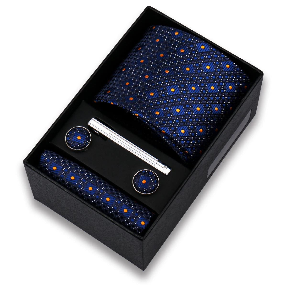 Tie Set For Men Silk Necktie Wedding Cufflinks Box Gift Tie Clip Men Pocket Square Necktie Luxury Business Wholesale Gravatas