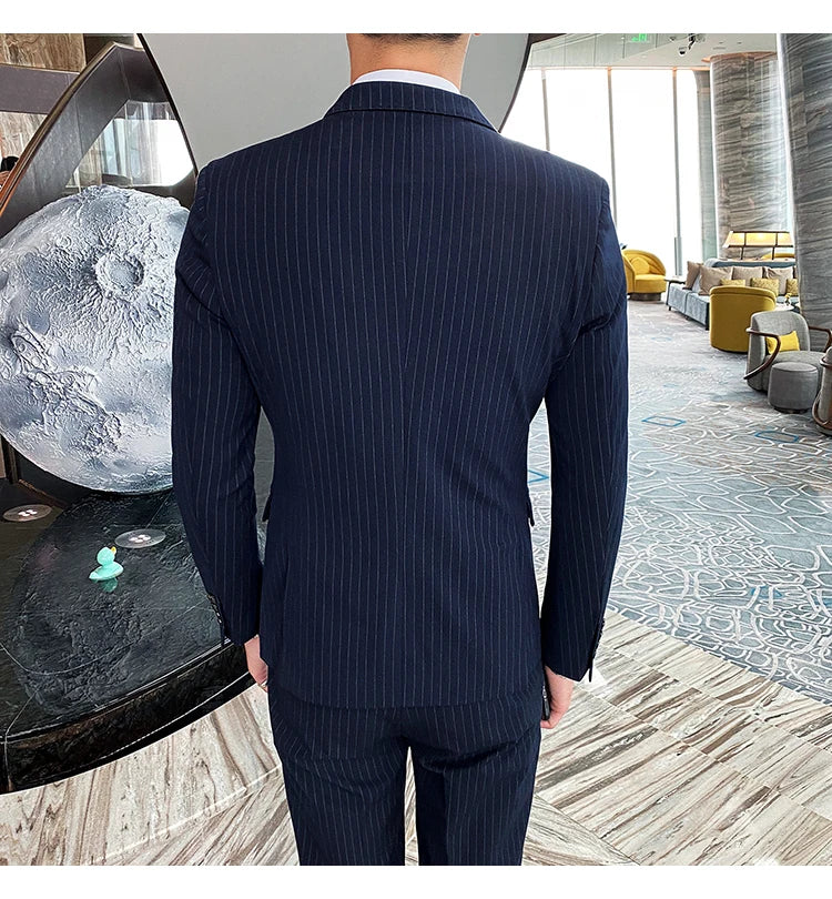Formal Stripe Men Suits Double Breasted Wedding Groom Stage Tuxedo Man Business Slim Social Formal Suit Dress  2 Pcs / 3pcs