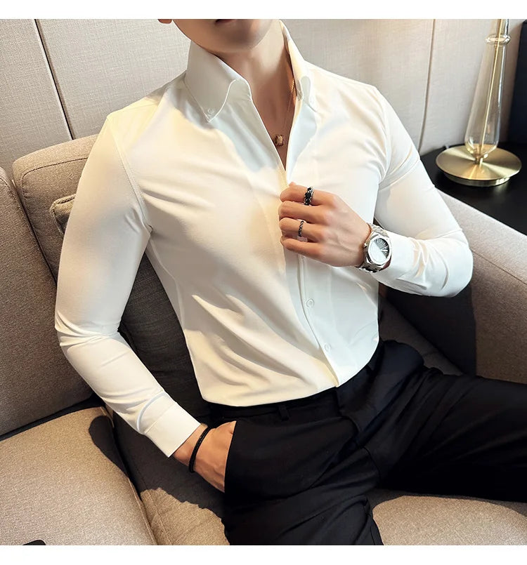 Men Dress Shirt  Autumn Long Sleeve Camisas Business Fashion Shirt Male Solid British Style White Black Shirt Men Clothing