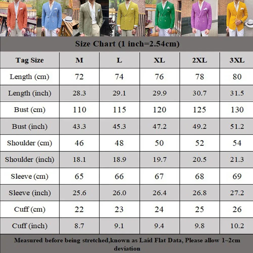 Men's Slim Fit Lapel Blazers for Business Prom Wedding Double Breasted Design (Blue Green Purple Orange Yellow)