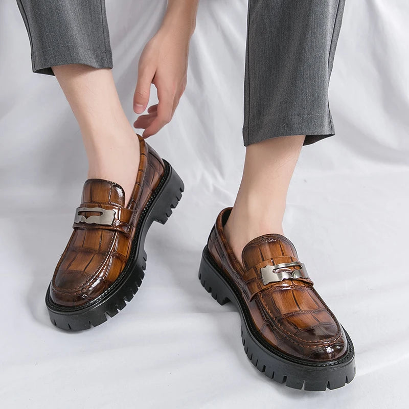 Platform New Men's Dress Leather Shoes High Classic Comfortable Pointed Toe Lace-up Business Shoes Fashion Casual Wedding Party