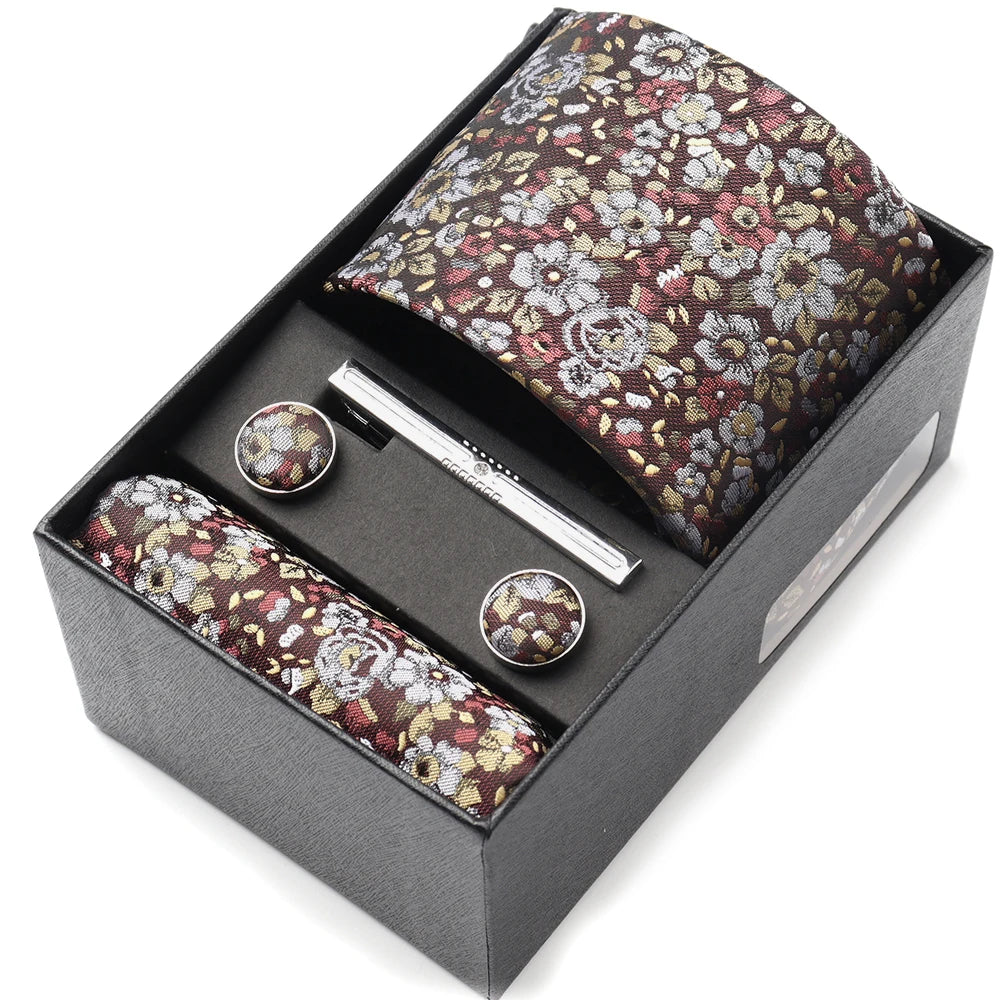 Tie Set Box 7.5cm Skinny Tie For Men Wedding Blouses Dress Necktie Cufflinks Box Pocket Square Clip Gift Box Business Gravetas