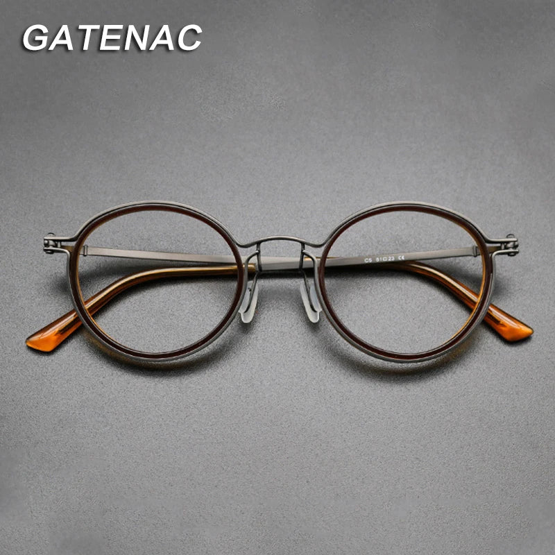JAPANESS GLASSESVintage Titanium Eyeglasses Frame Men Round Myopia Prescription Glasses Women Retro Optical Luxury Brand Glasses Frame Eyewear