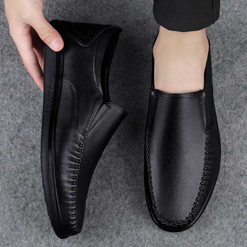 Genuine Leather Business Flats Fashion Men Loafers Classic Slip-on Man Casual Shoes Moccasins Comfortable Non-slip Outdoor Shoes