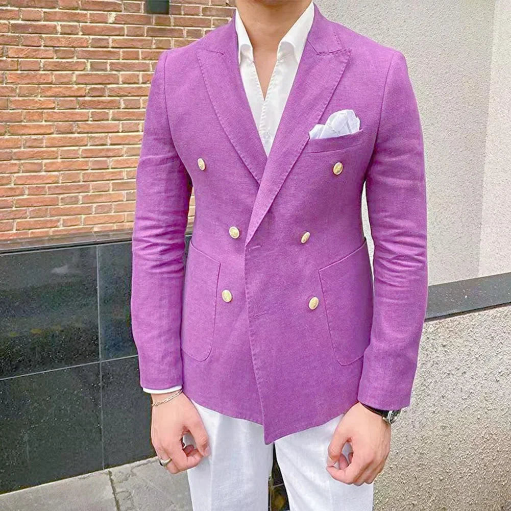 Men's Slim Fit Lapel Blazers for Business Prom Wedding Double Breasted Design (Blue Green Purple Orange Yellow)