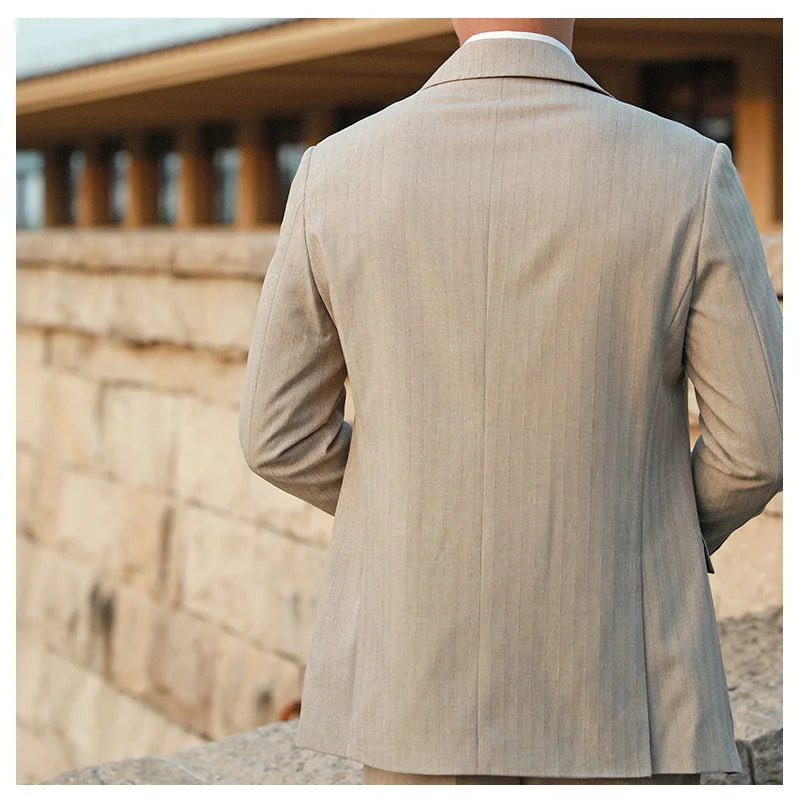 Stripe Suit Men Versatile Fashion Gentleman's Double Breasted Italian Lapel Coat Formal Wedding Groom Business Men Tuxedo Suit