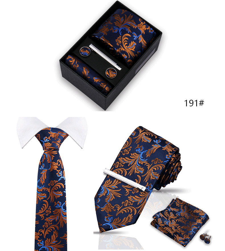 Tie Set For Men Silk Necktie Wedding Cufflinks Box Gift Tie Clip Men Pocket Square Necktie Luxury Business Wholesale Gravatas