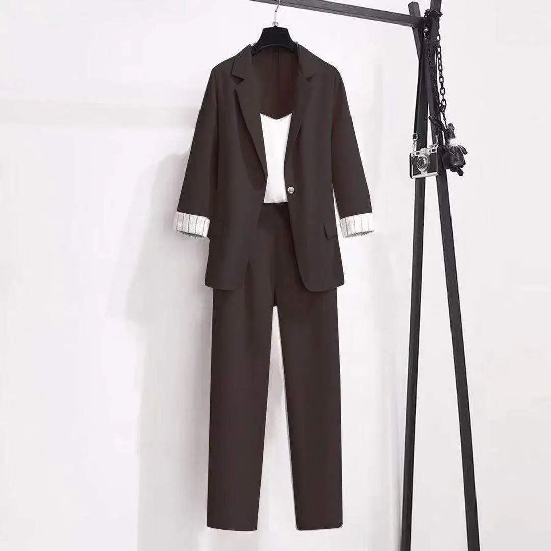 Women's Spring Summer Thin Blazer Pants 3 Pcs Set Korean Office Lady Work Graceful Suit Coat Trousers Vest Outfits Daily Clothes