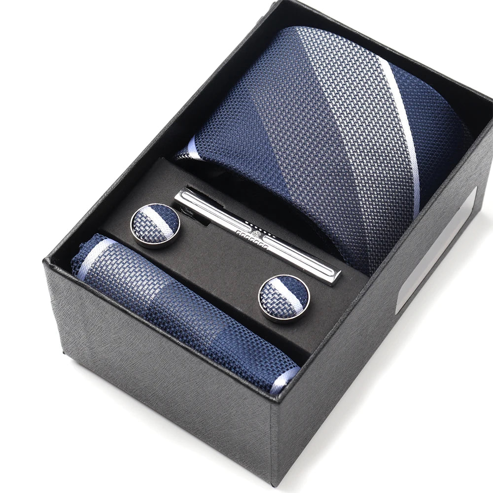 Tie Set Box 7.5cm Skinny Tie For Men Wedding Blouses Dress Necktie Cufflinks Box Pocket Square Clip Gift Box Business Gravetas