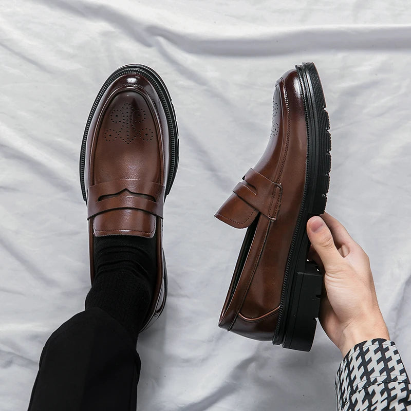 Men's Shoes Luxury Brand Business Formal Loafers Slip-on Driving Shoes Fashion British Style Men Leather Shoes Moccasins Flats