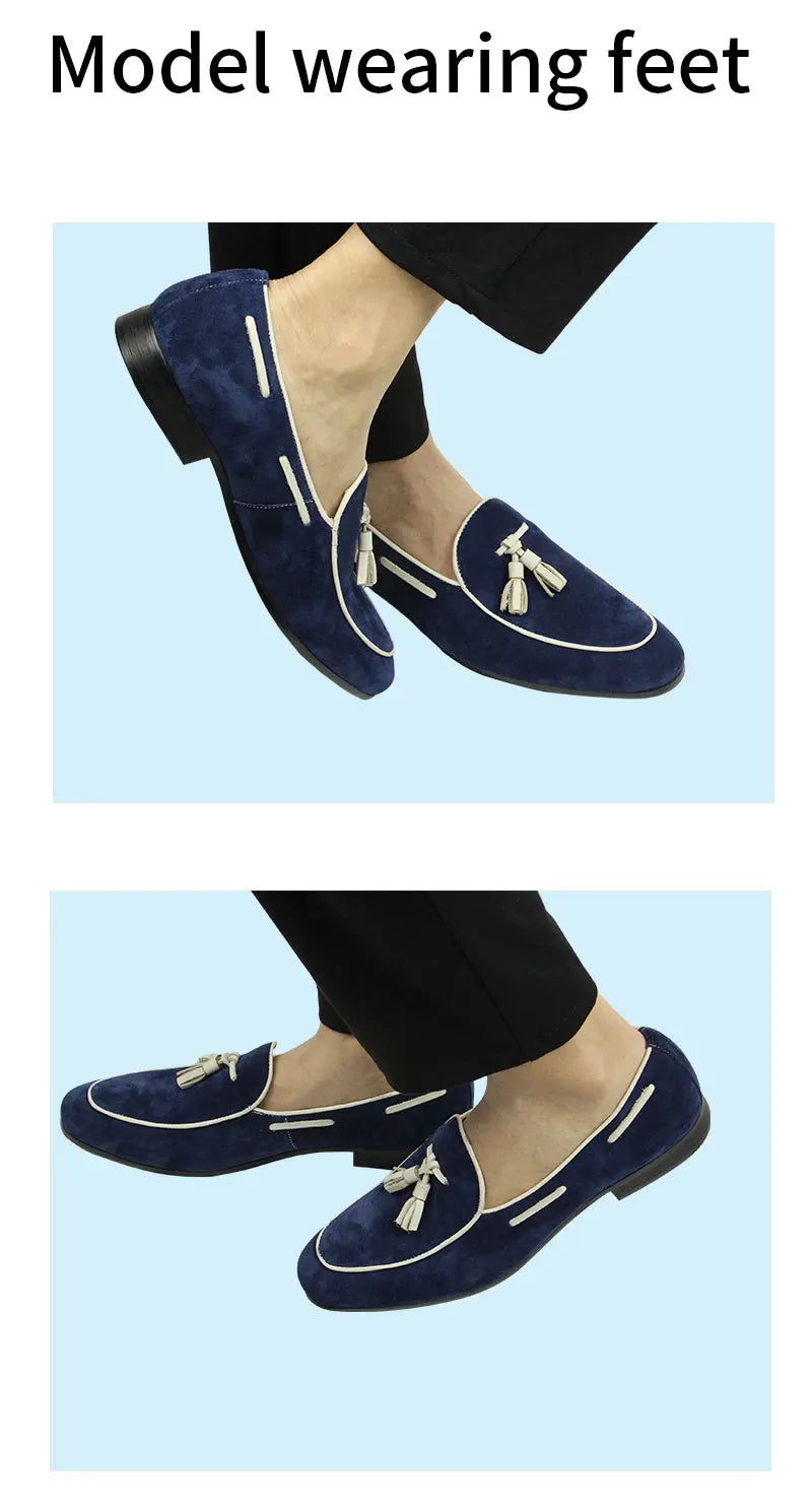 Penny Blue Loafer Men Shoes Fashion Tassel One-step Summer Casual Daily Office Shoes for Men Cow Suede High quality Customized