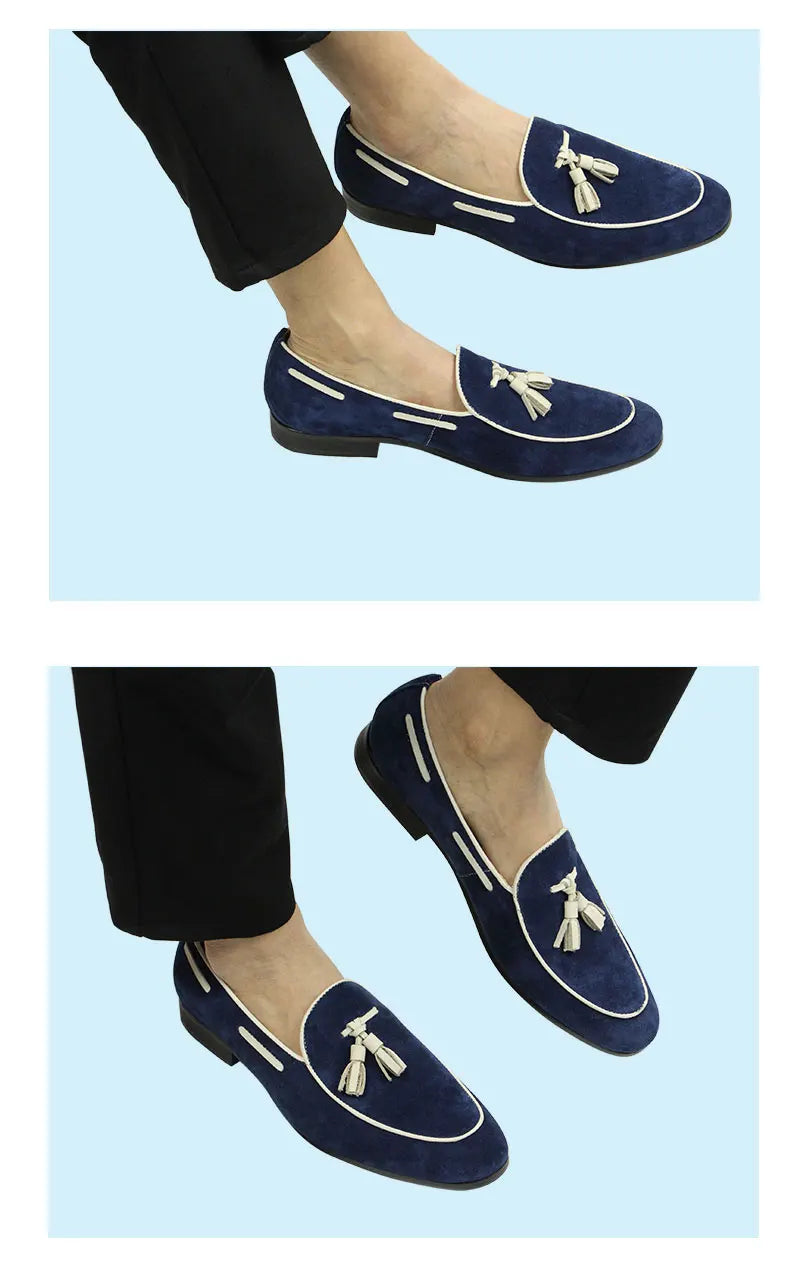 Penny Blue Loafer Men Shoes Fashion Tassel One-step Summer Casual Daily Office Shoes for Men Cow Suede High quality Customized
