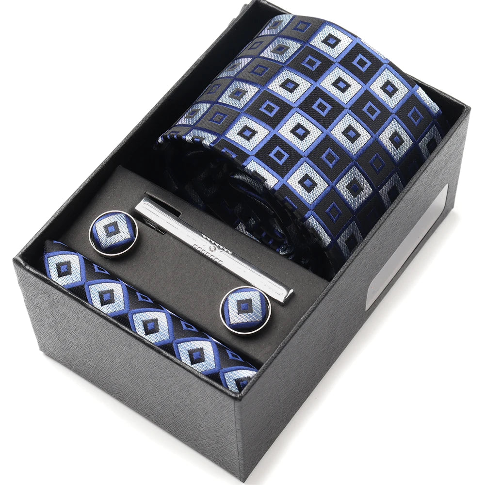 Tie Set Box 7.5cm Skinny Tie For Men Wedding Blouses Dress Necktie Cufflinks Box Pocket Square Clip Gift Box Business Gravetas