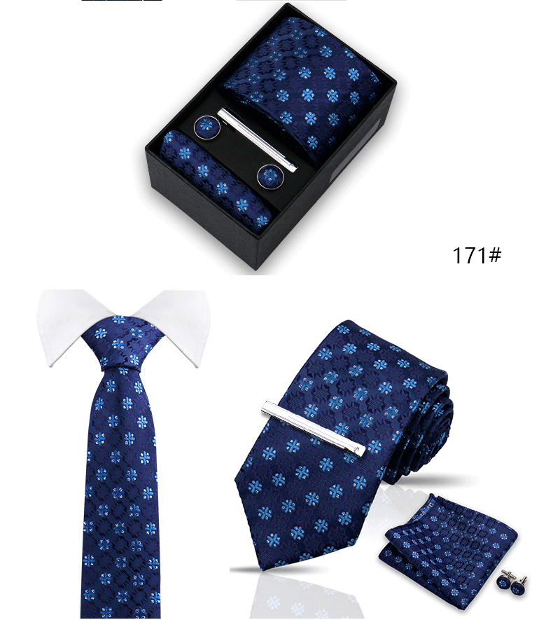 Tie Set For Men Silk Necktie Wedding Cufflinks Box Gift Tie Clip Men Pocket Square Necktie Luxury Business Wholesale Gravatas