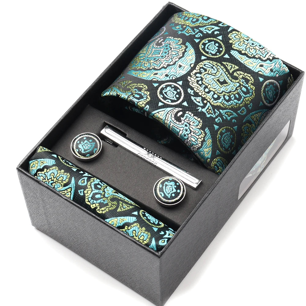 Tie Set Box 7.5cm Skinny Tie For Men Wedding Blouses Dress Necktie Cufflinks Box Pocket Square Clip Gift Box Business Gravetas