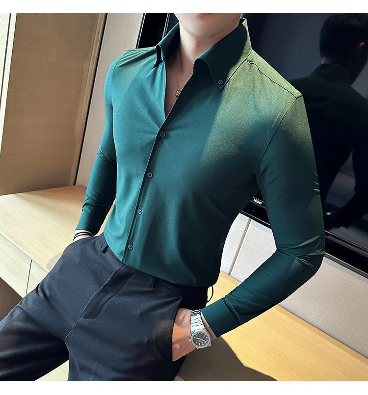 Men Dress Shirt  Autumn Long Sleeve Camisas Business Fashion Shirt Male Solid British Style White Black Shirt Men Clothing
