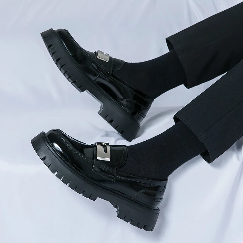 Platform New Men's Dress Leather Shoes High Classic Comfortable Pointed Toe Lace-up Business Shoes Fashion Casual Wedding Party