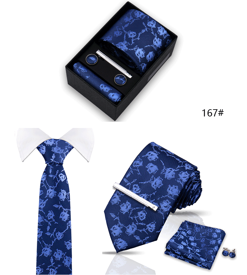 Tie Set For Men Silk Necktie Wedding Cufflinks Box Gift Tie Clip Men Pocket Square Necktie Luxury Business Wholesale Gravatas