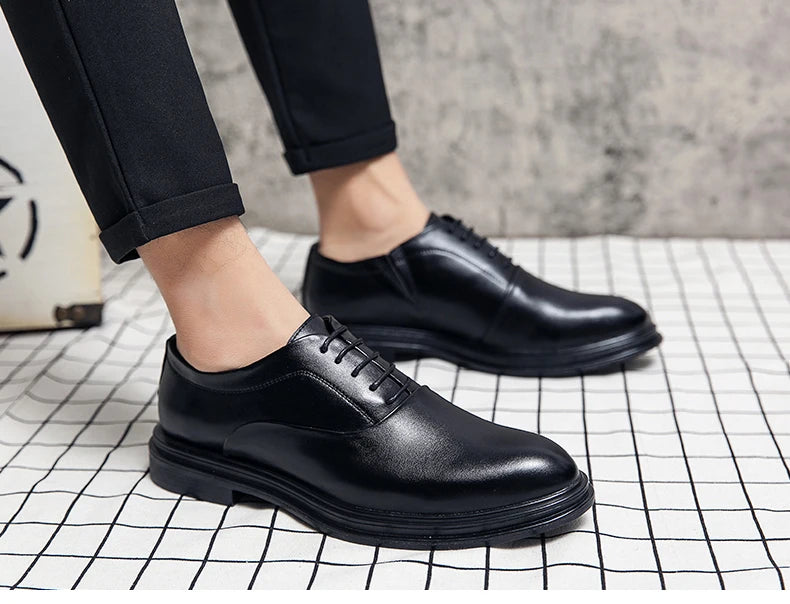 Fashion Business Formal Leather Shoes Men Black Male Wedding Shoes Luxury Derby Dress Lace-up Office Leather Shoes Man Plus Size