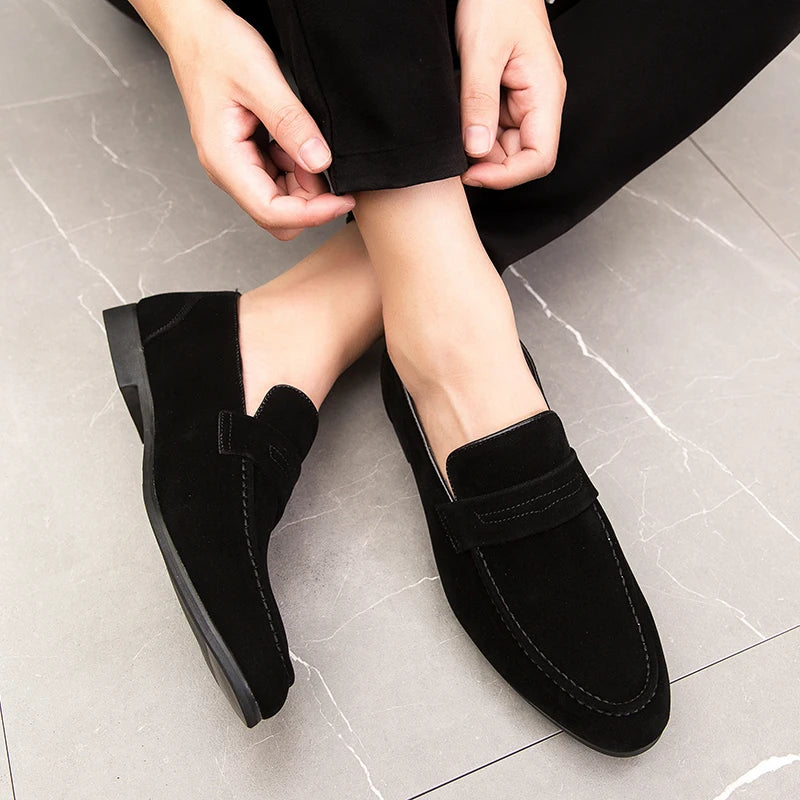 Spring New Suede Casual Men Shoes Fashion Slip on Loafers Male Leather Comfortable Flat Shoes Moccasins Classic Driving Shoes