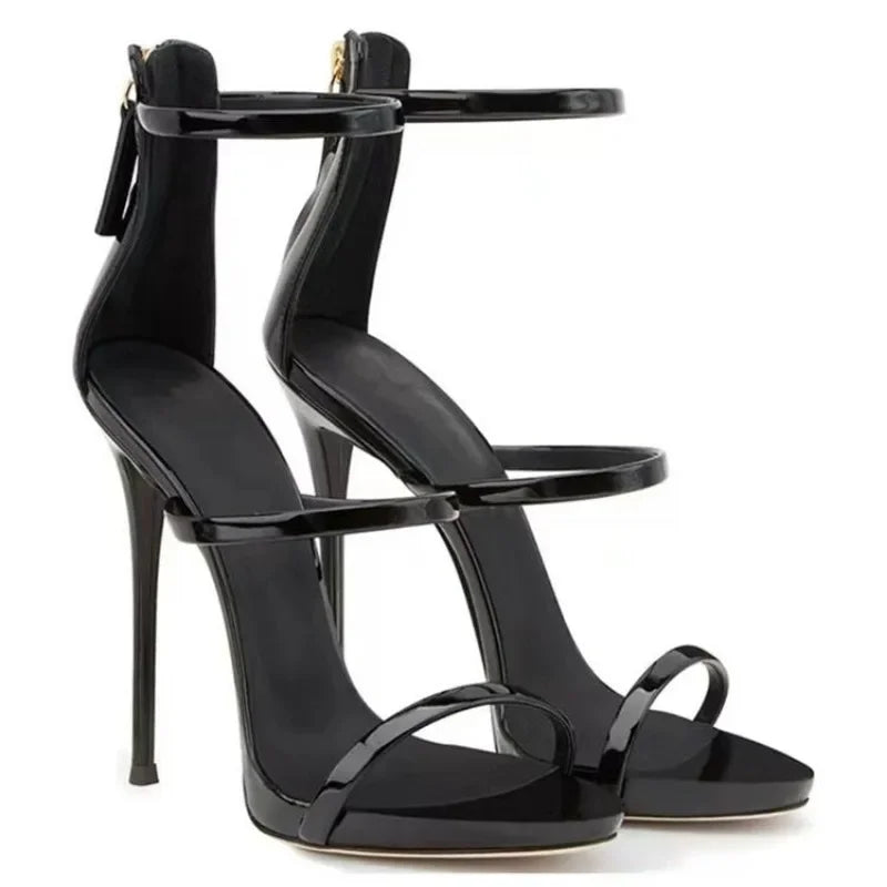 Heels Sandals 2024 Women's Summer New Sexy Stiletto Fashion High-quality Banquet Zipper Strap Combination High Heels