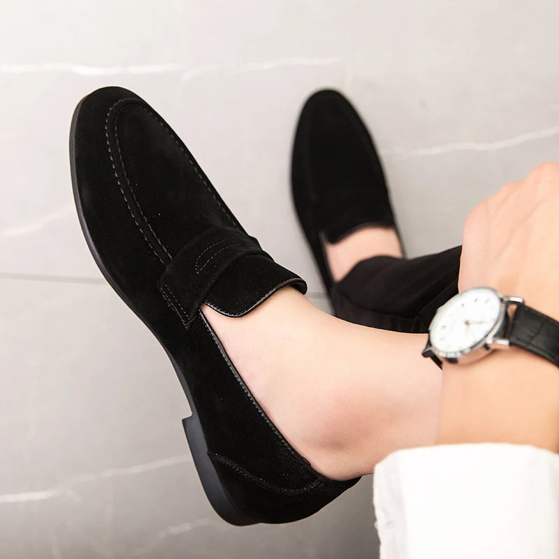Spring New Suede Casual Men Shoes Fashion Slip on Loafers Male Leather Comfortable Flat Shoes Moccasins Classic Driving Shoes