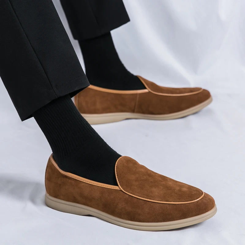 Autumn High-quality Suede Mens Loafers Simple Flat Casual Shoes Luxury Brand Nubuck Leather Outdoor Mocasin Party Wedding Shoes