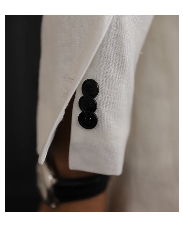 Luxury Linen Double Breasted Italian Suit For Men's Versatile Slim Fit Business Lapel Collar Retro Suit Green Brown 4 Colors