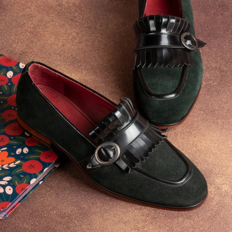 Green Men Formal Shoes Loafers Flock Tassels Slip-On Round Toe Party Wedding Shoes for Men  Size 38-46