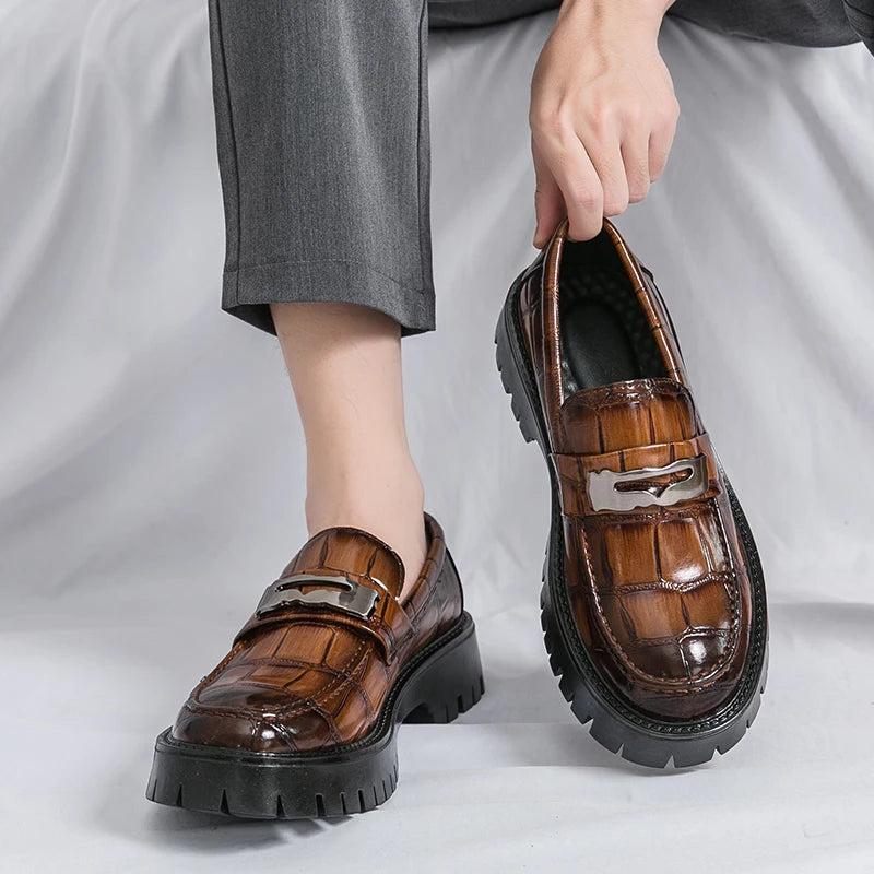 Platform New Men's Dress Leather Shoes High Classic Comfortable Pointed Toe Lace-up Business Shoes Fashion Casual Wedding Party
