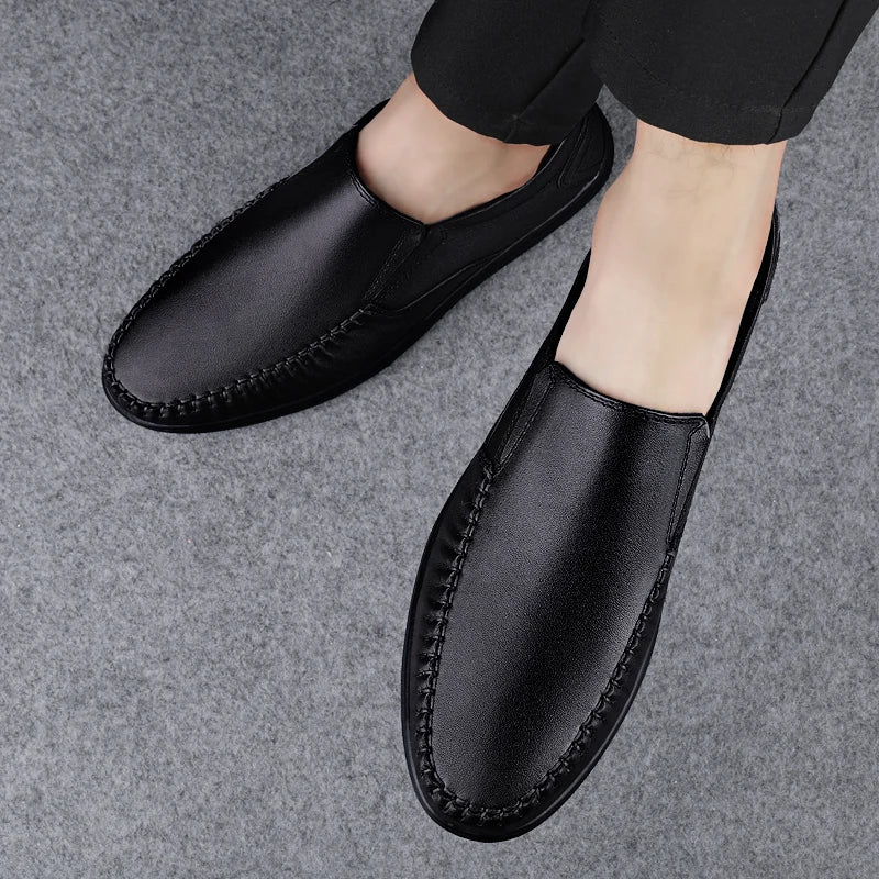 Genuine Leather Business Flats Fashion Men Loafers Classic Slip-on Man Casual Shoes Moccasins Comfortable Non-slip Outdoor Shoes