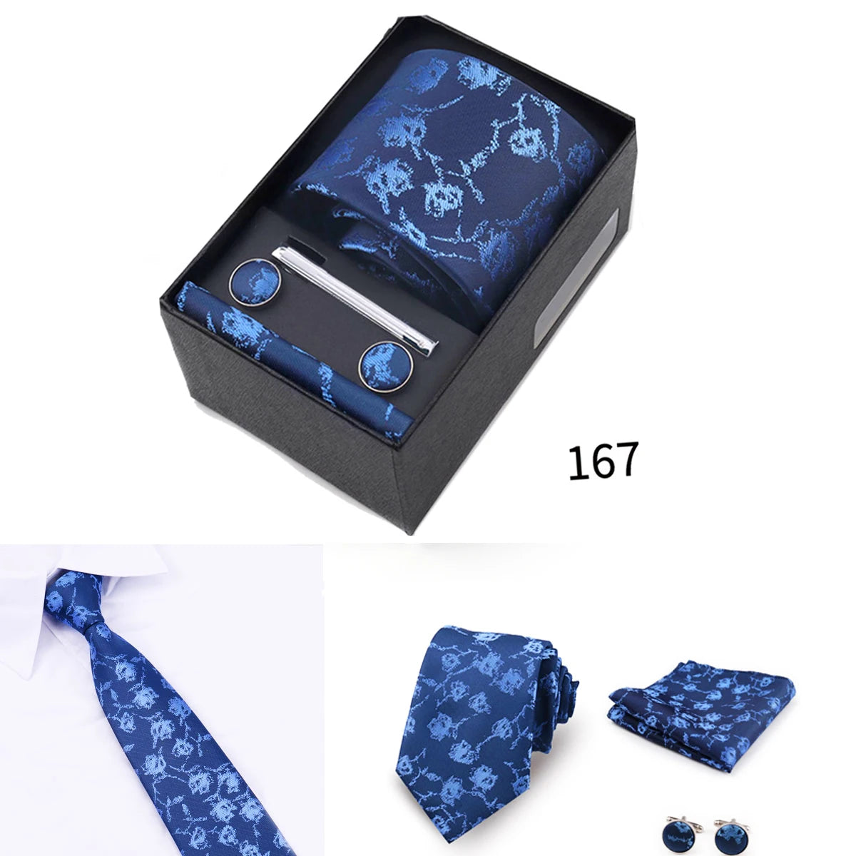 Business Ties Hanky Cufflink Tie Clips Set For Men Green Necktie Corbatas Suit Accessories Wedding In Gift Box Gravatas