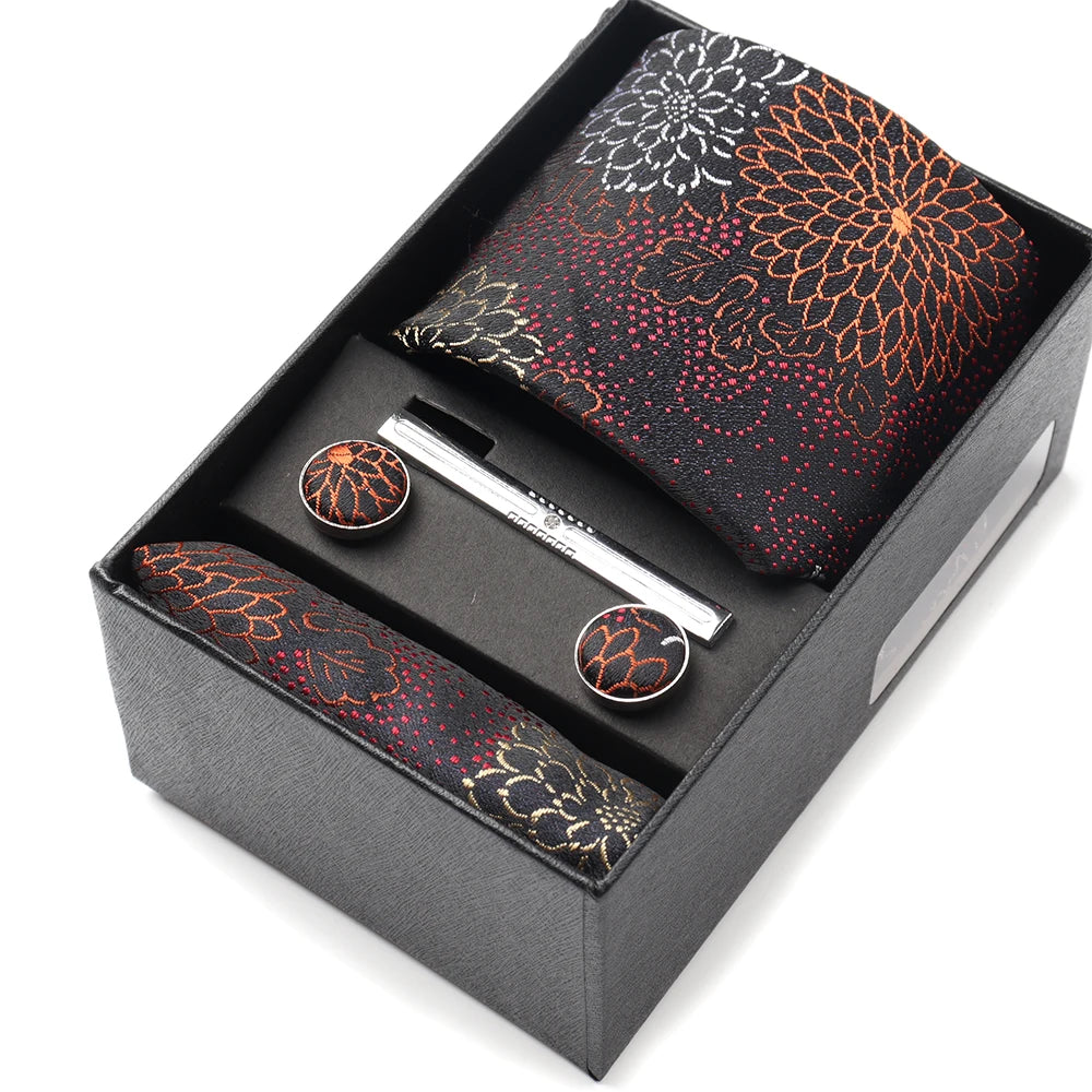 Tie Set Box 7.5cm Skinny Tie For Men Wedding Blouses Dress Necktie Cufflinks Box Pocket Square Clip Gift Box Business Gravetas