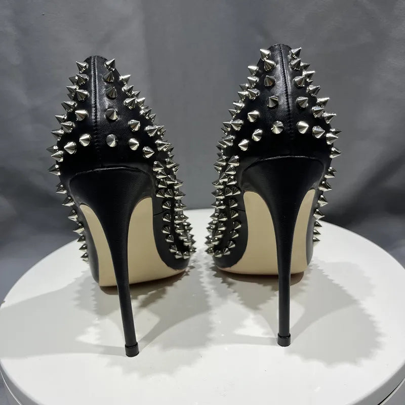 All Spikes Rivets Women Pumps Pointed Toe Super High Heels Party Nightclub Fashion Sexy Shoes Size 42 43 44 45