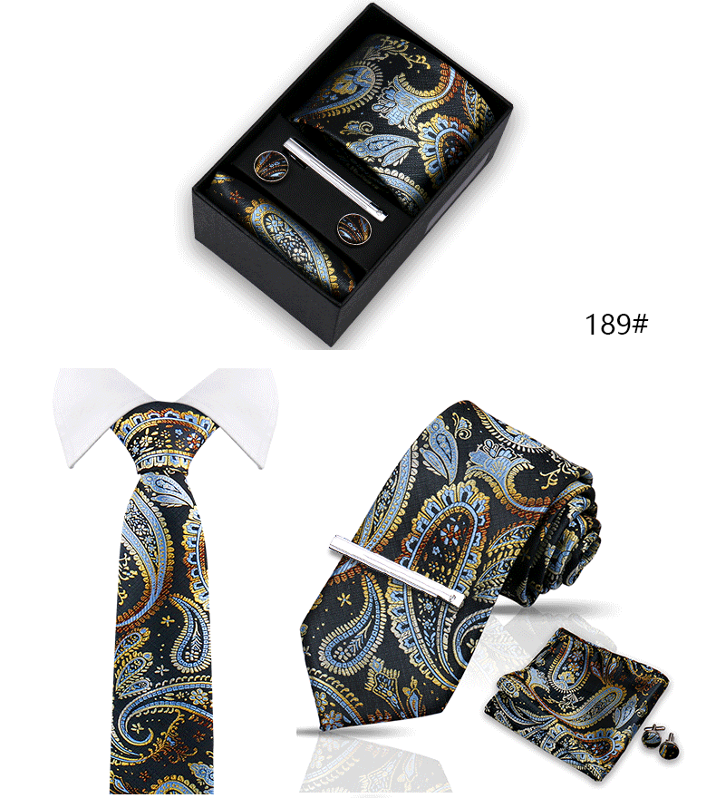 Tie Set For Men Silk Necktie Wedding Cufflinks Box Gift Tie Clip Men Pocket Square Necktie Luxury Business Wholesale Gravatas