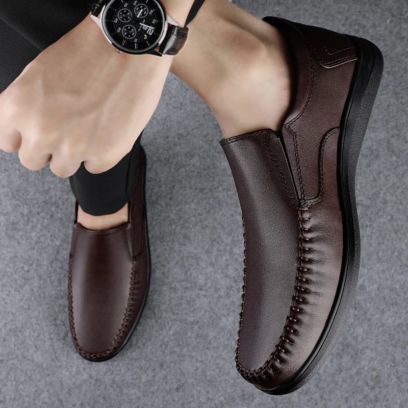 Genuine Leather Business Flats Fashion Men Loafers Classic Slip-on Man Casual Shoes Moccasins Comfortable Non-slip Outdoor Shoes